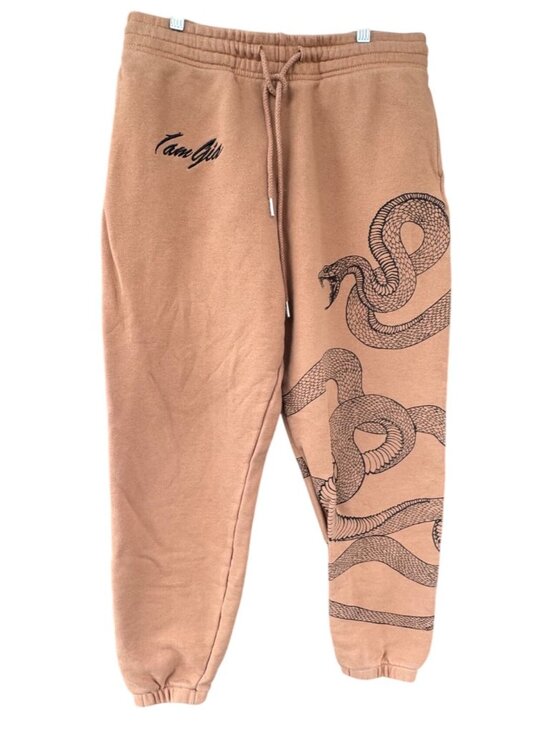I Am Gia Astrea Womens Sweatpants Snake Size Large  Tan/ Black 100% Cotton - Picture 1 of 9